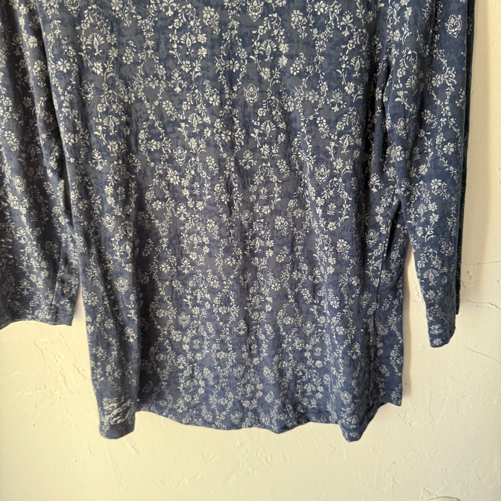 North River Navy Blue Floral Print 3/4 Sleeve V Neck Casual Top Blouse M Peasant - Picture 3 of 7